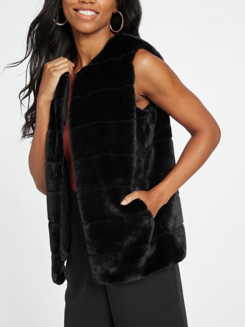 Gilet En Fausse Fourrure Coretta Guess Noir De Jais
