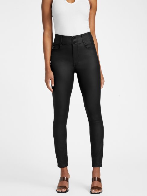 Jean Skinny Corset Noir Enduit Guess Salma à Taille Haute