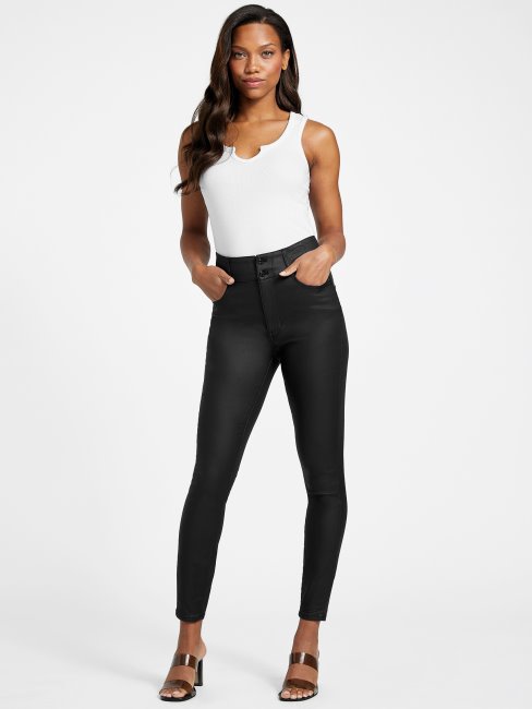 Jean Skinny Corset Noir Enduit Guess Salma à Taille Haute