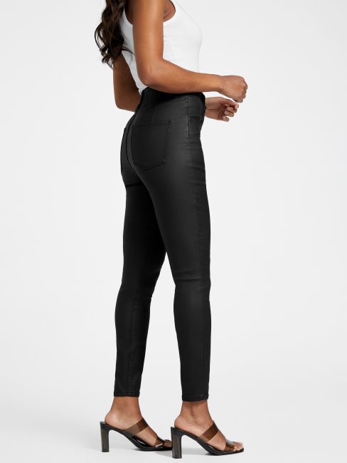 Jean Skinny Corset Noir Enduit Guess Salma à Taille Haute