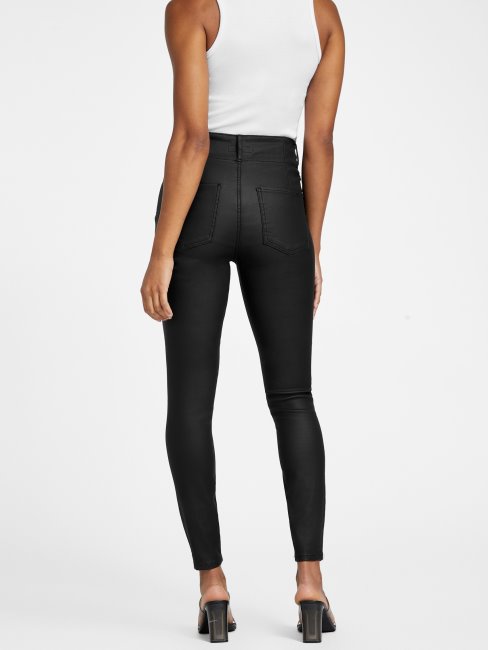 Jean Skinny Corset Noir Enduit Guess Salma à Taille Haute