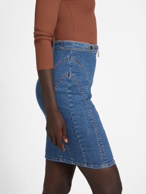 Adeline Zip Denim Jupe Guess Lavage Moyen