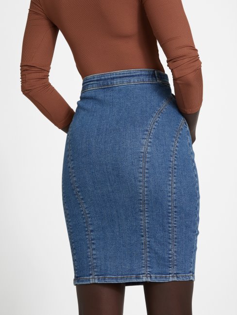 Adeline Zip Denim Jupe Guess Lavage Moyen