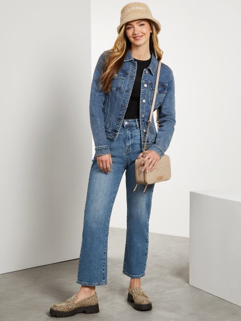 Jean Droit à Taille Ultra Haute Eco Jolene Délavé Moyen Guess