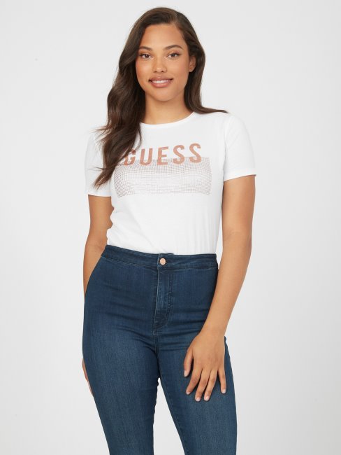T-shirt Lisey Strass Logo Guess Blanc Pur