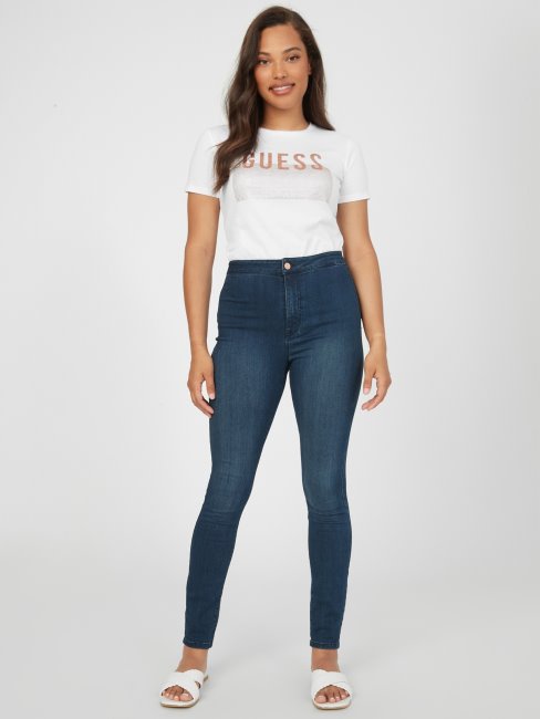 T-shirt Lisey Strass Logo Guess Blanc Pur