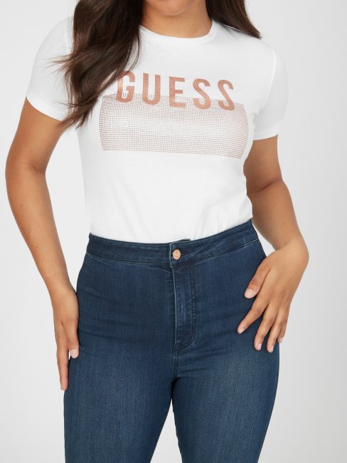 T-shirt Lisey Strass Logo Guess Blanc Pur