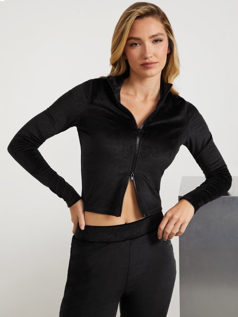 Veste Zippée En Velours Eco Abia Noir Jet Guess