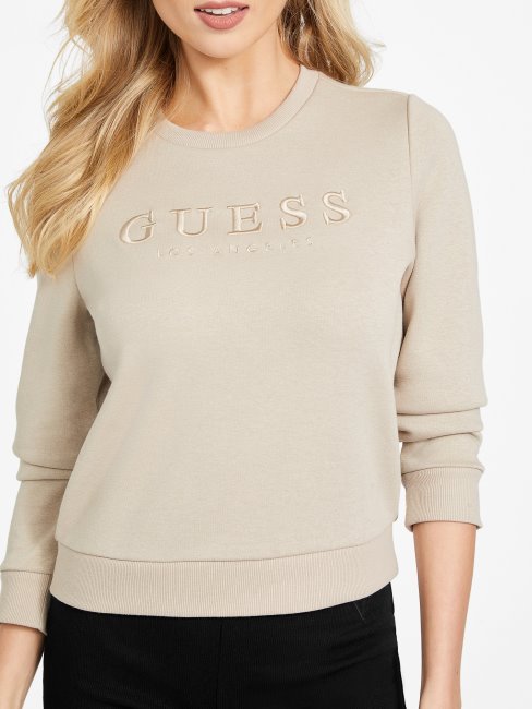 Guess Val Pull Ras Du Cou Velours Taupe