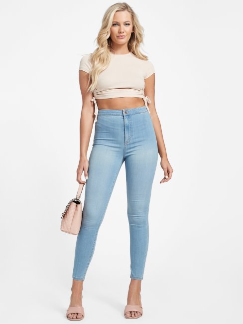 Guess Eco Nova Jean Courbé à Taille Ultra Haute Délavé Clair