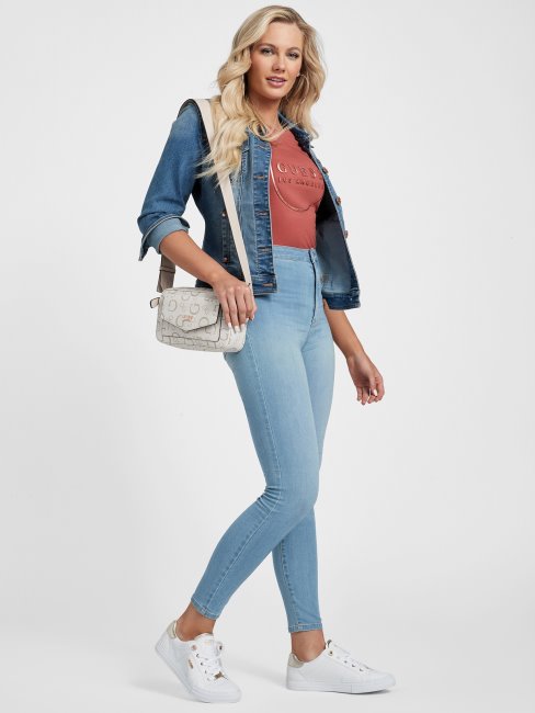 Guess Eco Nova Jean Courbé à Taille Ultra Haute Délavé Clair