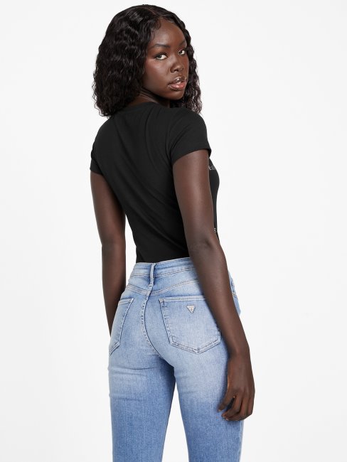 Tee Shirt Guess Eco Catae Logo Strass Jet Noir
