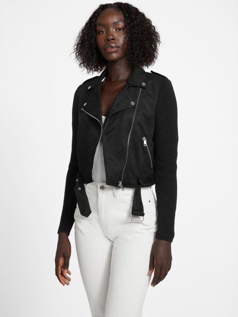 Veste De Moto En Faux Suède Noir De Jais Sous La Veste Guess