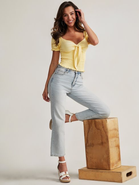 Jean Droit Taille Ultra Haute Eco Jolene Délavé Clair Guess