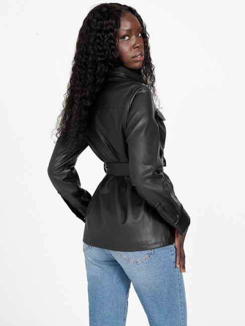 Veste En Similicuir Marque Guess Noir De Jais