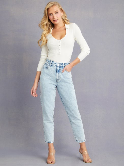 Jean Mom Sculpt Taille Haute Serenity Délavé à L'acide Guess