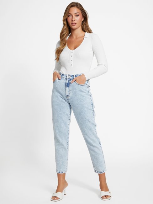 Jean Mom Sculpt Taille Haute Serenity Délavé à L'acide Guess