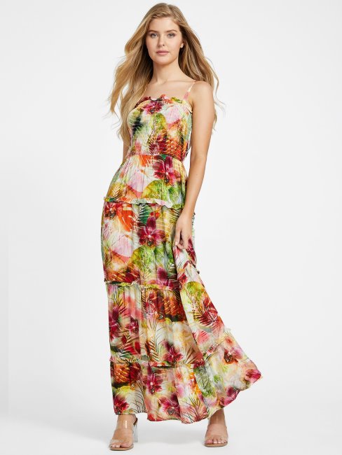 Robe Longue à Volants Imprimée Margie Guess Imprimé Fleurs Tropicales