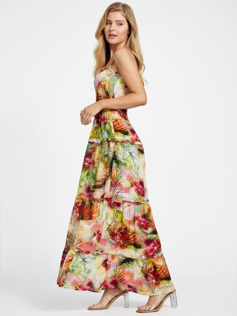 Robe Longue à Volants Imprimée Margie Guess Imprimé Fleurs Tropicales
