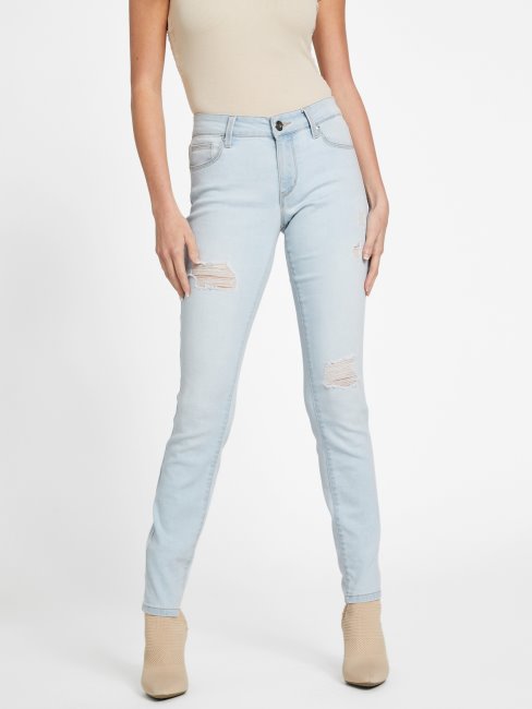 Guess Sienna Curvy Jean Skinny Taille Mi-haute Délavage Clair Destroy