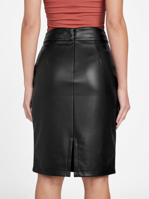 Guess Jupes Crayon En Similicuir Raia Noir De Jais