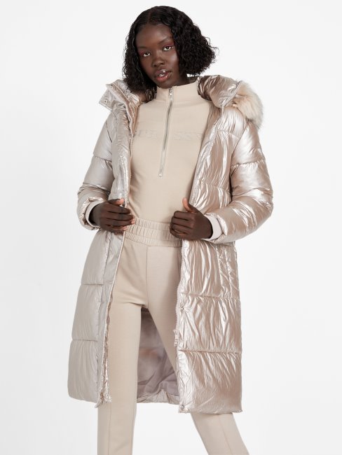 Doudoune Longue Angela Velours Taupe Guess