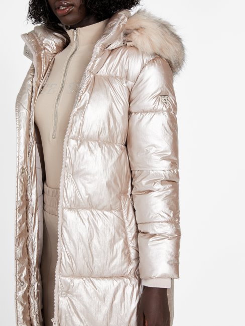 Doudoune Longue Angela Velours Taupe Guess