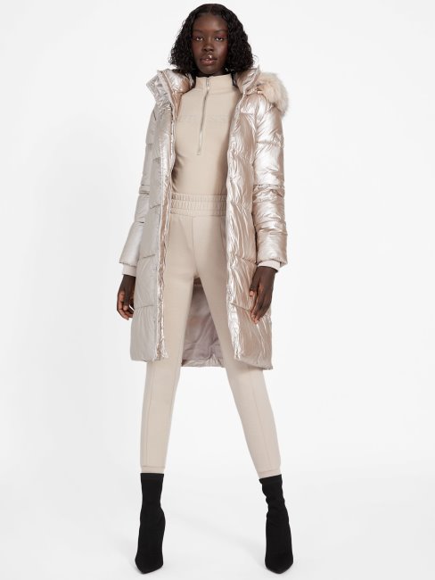 Doudoune Longue Angela Velours Taupe Guess