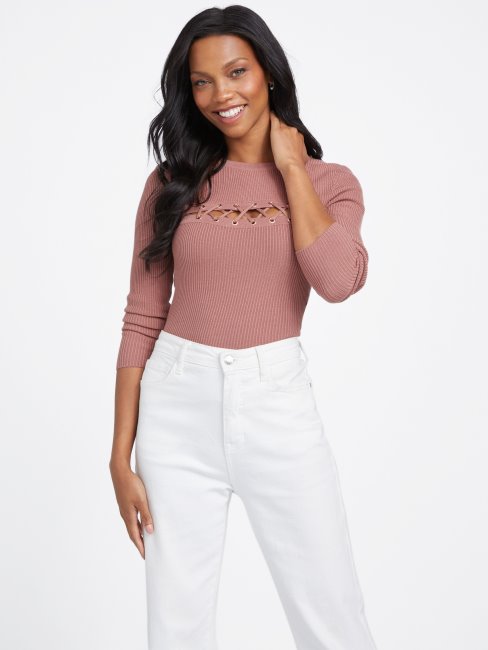 Guess Sheena Pull à Lacets Châtaigne Rôtie