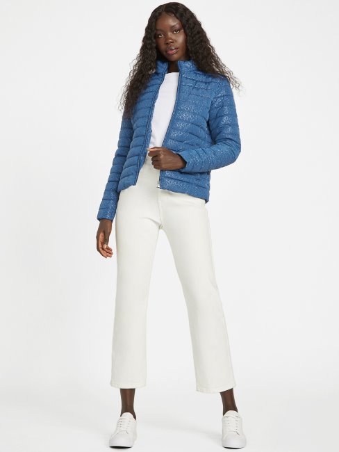 Guess Eco Fleur Logo Veste Matelassée Rigel Bleu