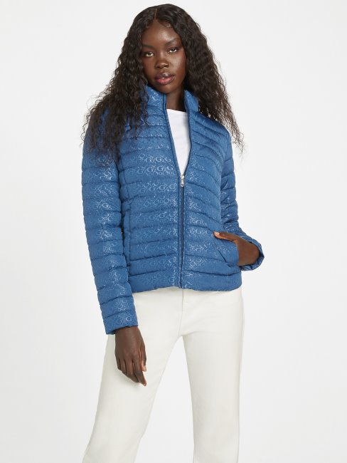 Guess Eco Fleur Logo Veste Matelassée Rigel Bleu