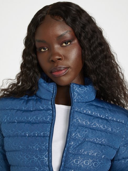 Guess Eco Fleur Logo Veste Matelassée Rigel Bleu