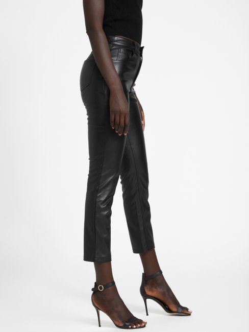 Guess Pantalon Viri En Similicuir Noir De Jais