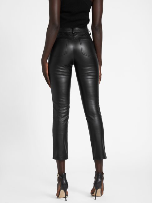 Guess Pantalon Viri En Similicuir Noir De Jais