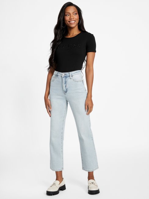 T-shirt à Logo Brodé Guess Lizza Noir De Jais