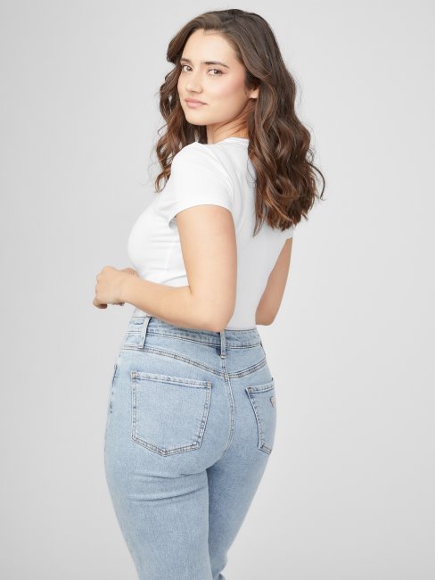 T-shirt à Sequins Acier Et Strass Guess Blanc Pur