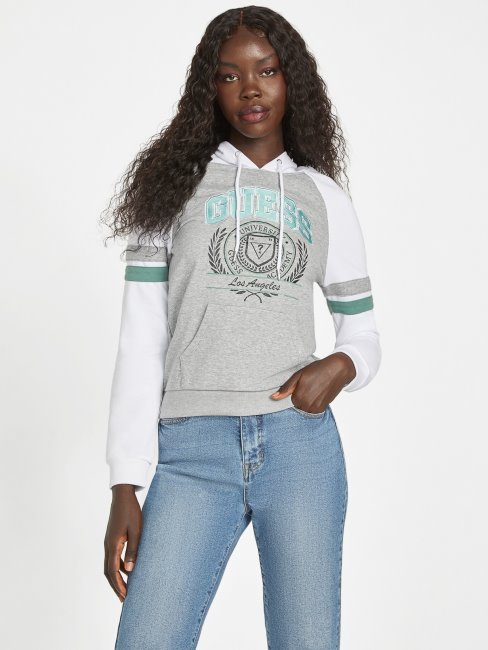 Sweat à Capuche Eco Color-block Varsity Gris Clair Chiné Guess