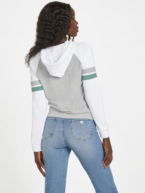 Sweat à Capuche Eco Color-block Varsity Gris Clair Chiné Guess