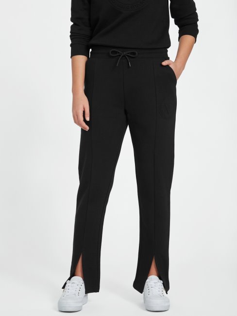 Guess Tabitha Split Ourlet Logo Pantalon Jet Noir