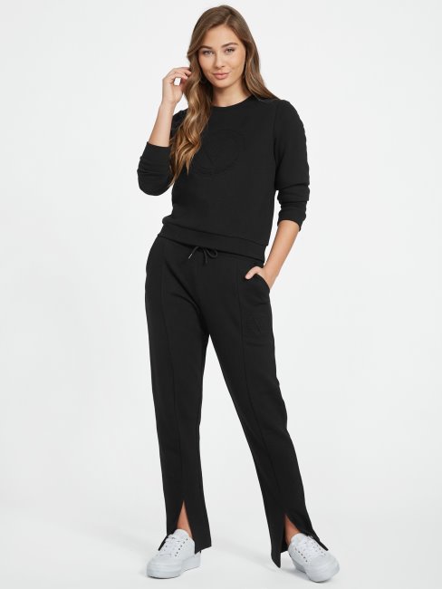 Guess Tabitha Split Ourlet Logo Pantalon Jet Noir