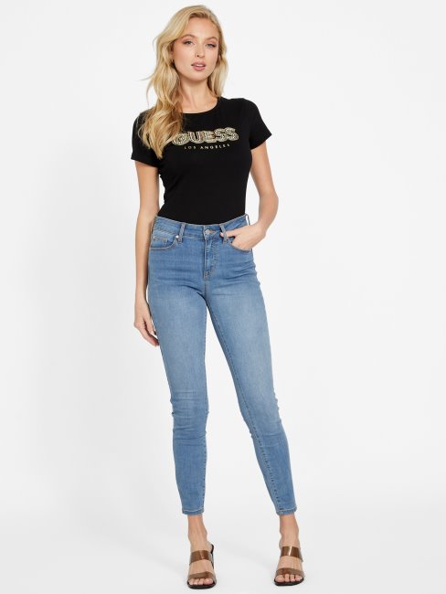 Tee Shirt Guess Eco Fran Logo Perle Noir De Jais