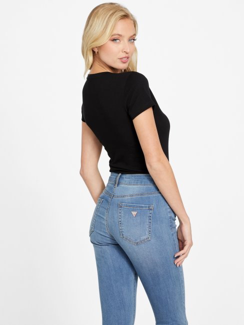 Tee Shirt Guess Eco Fran Logo Perle Noir De Jais