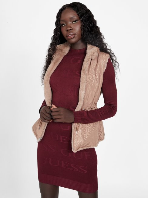 Guess Arleen Gilet Réversible En Fausse Fourrure Velours Taupe