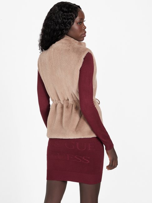 Guess Arleen Gilet Réversible En Fausse Fourrure Velours Taupe