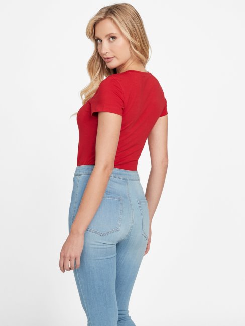 Tee Shirt Logo Maille Strass Guess Rugby Rouge