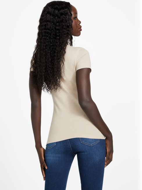 T-shirt Guess Velours Taupe Eco Fran Logo Perle