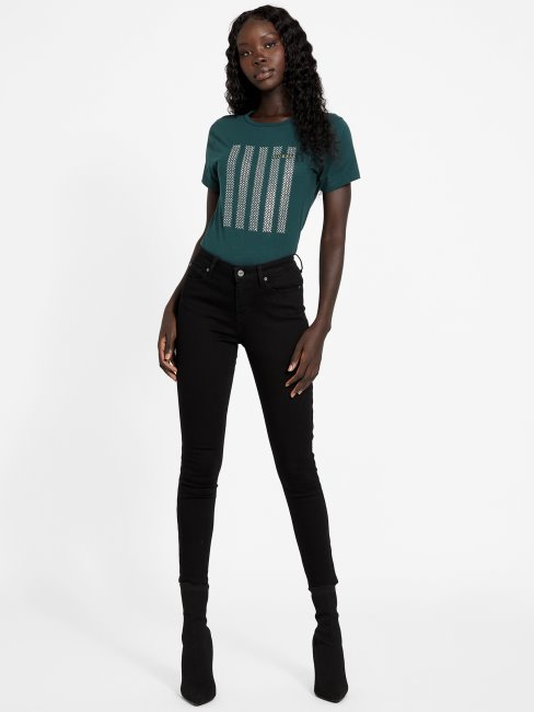 Tee Shirt Guess Eco Felix Bling Jade Foncé