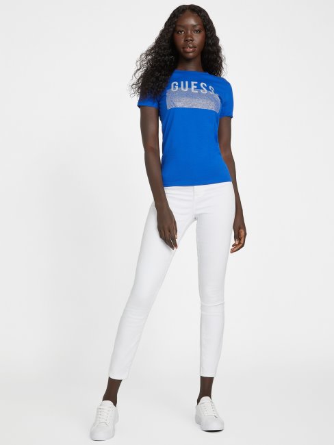 T-shirt Bleu à Logo Strass Lisey Surf Guess