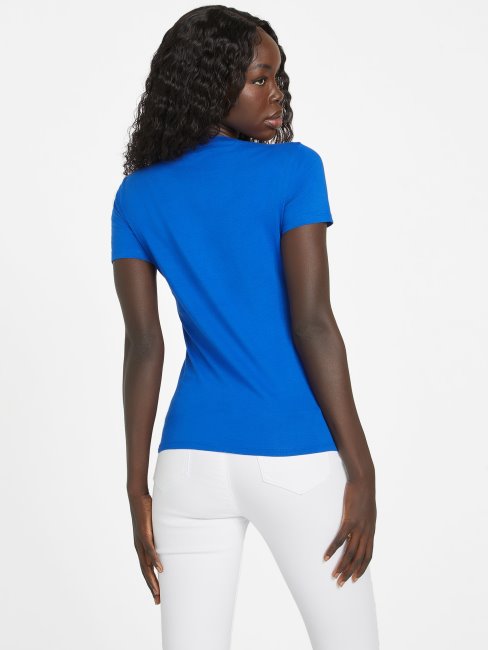 T-shirt Bleu à Logo Strass Lisey Surf Guess