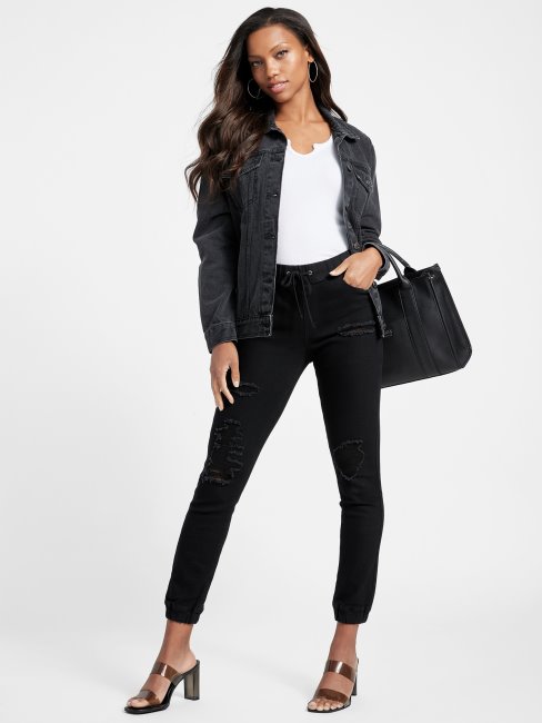 Pantalon De Jogging En Denim Taille Mi-haute Cachemire Guess Noir Destroy